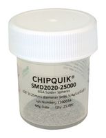 CHIP QUIK SMD2020-25000 Esfera de Soldadura, Aleación de soldadura 96.5, 3, 0.5 Sn, Ag y Cu, Diá. 0.25mm, Fusión 220 °C