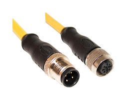 MUELLER ELECTRIC C4AC05M006 Sensor Cable, A Coded, M12 Plug, M12 Receptacle, 4 Positions, 6 m, 19.7 ft