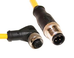 MUELLER ELECTRIC C4AD10M002 Sensor Cable, A Coded, M12 Plug, 90° M12 Receptacle, 4 Positions, 2 m, 6.6 ft