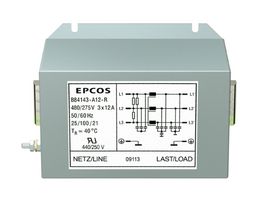 TDK B84143A0016R000 Power Line Filter, General Purpose, 480 VAC, 16 A, Three Phase, 1 Stage, Chassis Mount