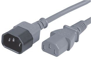 PRO ELEC PELR0023 Mains Power Cord, IEC 60320 C14 to IEC 60320 C13, 1 m, 10 A, 250 VAC, Gray
