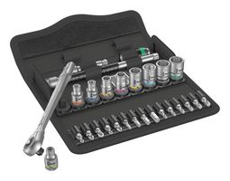 WERA 05004017001 Ratchet Set, Push-Through Square, 1/4" Drive, 28 Piece, Zyklop Series