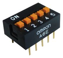 OMRON ELECTRONIC COMPONENTS A6E-5104-N DIP / SIP Switch, 5 Circuits, Slide, Through Hole, SPST, 24 V, 25 mA
