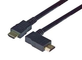 L-COM HDRA-0.5 Audio / Video Cable Assembly, 90° HDMI Plug, HDMI Plug, 19.7 ", 500 mm, Black, HDRA Series