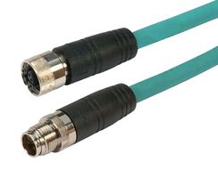 L-COM TRG608-T6T-1M Sensor Cable, X Coded, M12 Plug, M12 Receptacle, 8 Positions, 1 m, 3.3 ft, TRG608-T6T Series