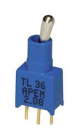 APEM TL39P005000 Toggle Switch, Subminiature, On-Off-On, SPDT, Non Illuminated, TL Series, Through Hole