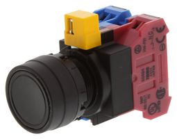 IDEC HW1B-M1F11-B Industrial Pushbutton Switch, HW Series, 22.3 mm, SPST-NO, SPST-NC, Momentary, Round, Black