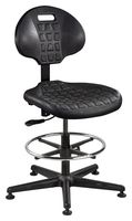 BEVCO 7300-BLK Task Stool, Industrial, on Glides/Footrest, Polyurethane, Plastic Base, Black, 7000 Series