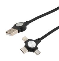 L-COM CAU2A-3IN1C-1FT USB Cable, USB Type A Plug to Lightning Plug, Micro USB B5 Plug, USB Type C Plug, 304.8 mm, 1 ft
