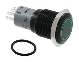 E-SWITCH PV3WF2B011-333 Vandal Resistant Switch, PV3 Series, 16 mm, SPDT-DB, On-(On), Round Flat, Black, Anodized