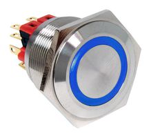 E-SWITCH PV8F2V0SS-341 Vandal Resistant Switch, Stainless Steel Actuator Finish, PV8 Series, 25 mm, DPDT-DB