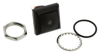 E-SWITCH RP8400B2M1CEBLKBLKRED Industrial Pushbutton Switch, RP8400 Series, 13.6 mm, SPST-NO-DM, Off-(On), Square, Black