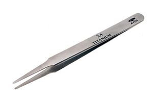 AVEN 18049TT Tweezers, Precision, Style 2A, Straight/Flat, 115mm Overall Length, Titanium