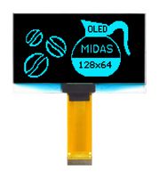 MIDAS DISPLAYS MCOT128064HV-BM OLED de Gráficos, 128 x 64, Azul sobre Negro, 3 V a 5 V, I2C, Paralelo, SPI, 60.5mm x 37mm