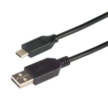 L-COM CAU2CA-03M USB Cable, Type A Plug to Type C Plug, 300 mm, 11.8 ", USB 2.0, Black