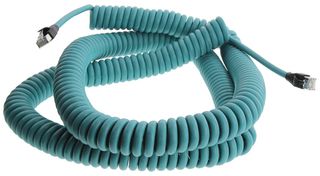 L-COM TRD815SZ-CD-5-30F Ethernet Cable, Coil, Cat5e, RJ45 Plug to RJ45 Plug, FUTP (Foiled Unshielded Twisted Pair), Teal