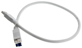 L-COM U3A00060-05M USB Cable, Type A Plug to Type B Plug, 500 mm, 19.7 ", USB 3.0, White