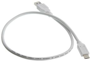 L-COM U3A00063-05M USB Cable, Type A Plug to Type C Plug, 500 mm, 19.7 ", USB 3.0, White