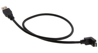 L-COM U3A00077-05M USB Cable, Type A Plug to 90° Type C Plug, 500 mm, 19.7 ", USB 3.0, Black