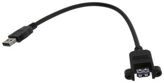 L-COM U3A00100-03M USB Cable, Type A Plug to Type A Receptacle, 300 mm, 11.8 ", USB 3.0, Black