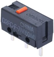 ARATAS D2FC-F-7N(60M) Interruptor Microswitch, Juegos, Ultra Subminiature, Pistón, SPST-NO, Pin de PC, 1 mA, 6 V