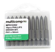 MULTICOMP PRO MP012262 Punta Phillips, 10 Piezas de Puntas Phillips , PH1, 50mm, S2