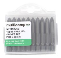 MULTICOMP PRO MP012263 Phillips Bit, 10 Pieces of Phillips Driver Bits, PH2, 50mm, S2
