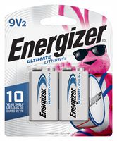 ENERGIZER L522BP2 Battery, 9 V, PP3, Lithium, 7200 mAh, Snap Contact, 2