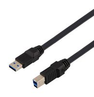 L-COM CAU3HFAB-BLK-105M USB Cable, Type A Plug to Type B Plug, 1.5 m, 4.9 ft, USB 3.0, Black