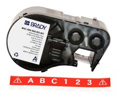 BRADY M4C-500-595-RD-WT Label Printer Tape, Adhesive, White on Red, 25' x 0.5", Vinyl