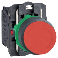 SCHNEIDER ELECTRIC XB5AL42 Industrial Pushbutton Switch, Harmony XB5 Series, 22 mm, SPST-NC, Momentary, Round Raised, Red