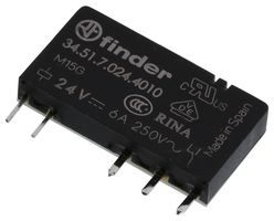 FINDER 34.51.7.024.4010 Power Relay, SPDT, 24 VDC, 6 A, 34 Series, PCB, Non Latching