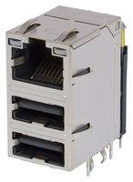 Modular Connector, Tab Up, With 2x USB, RJ45 Jack with USB, 1 x 1 (Port), 8P8C, Through Hole Mount