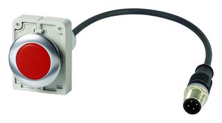 EATON CUTLER HAMMER C30C-FDRL-RK01-24P32 Industrial Pushbutton Switch, RMQ Compact C30 Series, 30 mm, SPST-NC, Maintained, Flat, Red