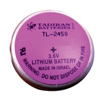 TADIRAN BATTERIES TL-2450 Battery, 3.6 V, 1/10C, Lithium Thionyl Chloride, 550 mAh, Through Hole, 1