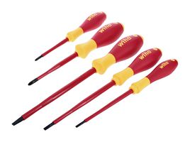 WIHA 32059 Juego Destornilladores, Plano 4.5mm, 6.5mm, Phillips #1, #2, Cuador #5, 5 Piezas, Serie SoftFinish