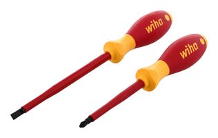 WIHA 33580 Screwdriver Set, Insulated, 6.5mm x 150mm Slotted, #2 x 100mm Phillips, 2 Piece, SoftFinish Series
