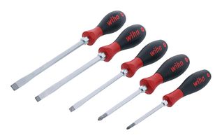 WIHA 53095 Juego de Destornilladores, Plano 6.5mm, 8mm, 10mm, Phillips #1, #2, 5 Piezas, Serie SoftFinish
