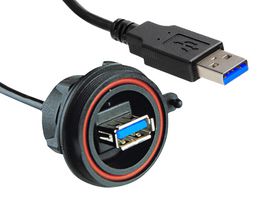 BULGIN LIMITED PX0844/A3/0M50/A3 USB Cable, Sealed Type A Receptacle to Type A Plug, 500 mm, 19.7 ", USB 3.0, Black