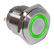 E-SWITCH PV6F240SS-331-M15 Vandal Resistant Switch, Ring Illumination, PV6 Series, 16 mm, SPST-NO-DM, Off-(On), Round Flat
