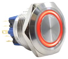 E-SWITCH PV9F2V0SS-3G1 Vandal Resistant Switch, Ring Illuminated, PV9 Series, 28 mm, DPDT-DB, Off-(On), On-(Off)