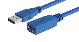 L-COM CAU3AX-03M USB Cable, Type A Plug to Type A Receptacle, 300 mm, 11.8 ", USB 3.0, Blue