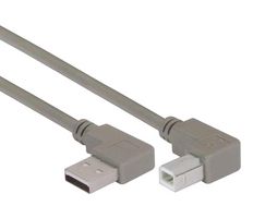 L-COM CA90LA-90LB-4M Cable USB, Tipo A Macho 90° a Tipo B Macho 90°, 4 m, 13.1 ft, USB 2.0, Gris