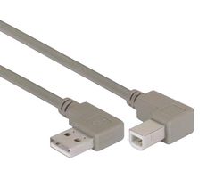 L-COM CA90RA-90RB-03M USB Cable, 90° Type A Plug to 90° Type B Plug, 300 mm, 11.8 ", USB 2.0, Gray