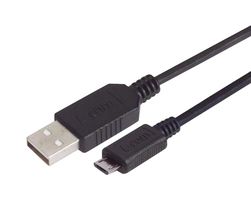 L-COM CSMUAMICB-075M USB Cable, Type A Plug to Micro Type B Plug, 750 mm, 29.5 ", USB 2.0, Black