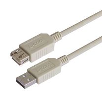 L-COM CSMUAX-03M Cable USB, Tipo A Macho a Tipo A Hembra, 300 mm, 11.8 ", USB 2.0, Gris claro