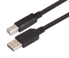 L-COM CSUZAB-075M USB Cable, Type A Plug to Type B Plug, 750 mm, 29.5 ", USB 2.0, Black