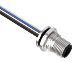 BANNER ENGINEERING BR-M12M4R9-2 Sensor Cable, A Code, PG9, M12 Plug, Free End, 4 Positions, 2 m, 6.6 ft, BR-M12 Series