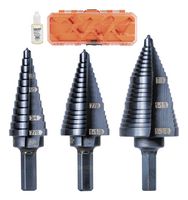 KLEIN TOOLS KTSBSPRO Step Drill Bit Kit, Premium, 3 Pieces of 7/8", 1-1/8", 1-3/8" Hex Step Bits, Cutting Oil & Case