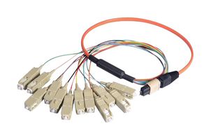 L-COM MTPM12-SC-01 Fiber Optic Cable, Multimode, 12 Fibers, 62.5µm / 125µm, MPO Plug to 12x SC, 3.3 ft